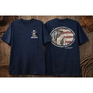 Rare John Wayne Tee Men's XL Flag Graphic Double Sided Patriotic Cowboy Duke